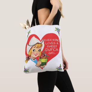 Süßes niederländisches Mädchen Vintage Tulpen Meis Tasche