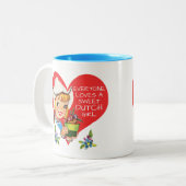 Süßes niederländisches Mädchen-Vintage Tulpen Zweifarbige Tasse (Vorderseite Links)
