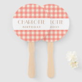 Süßes niedlich-hellrosa Gingham kariertes Party Fächer (Vorne und Hinten)