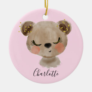 Süßes niedliches girly Pastell-Rosa Baby-Braunbär Keramik Ornament