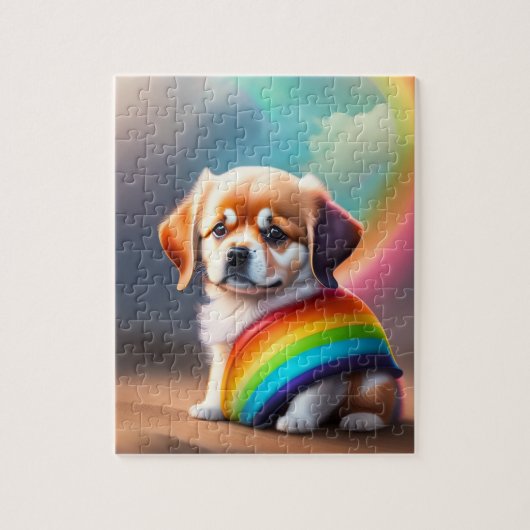 Süßes Niedliches Kleinkind mit Regenbogen Puzzle (Vertikal)