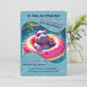 Süßes Nilpferd, das auf einem Donut-Pool-Float sch Einladung (Stehend Vorderseite)