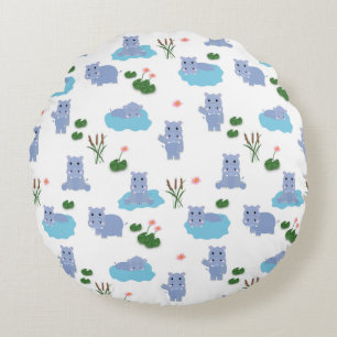 Süßes Nilpferd-Hippo-Muster Kinder-Schlafzimmer Rundes Kissen