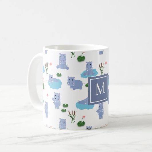 Süßes Nilpferd-Monogramm-Initial Kaffeetasse (Vorderseite Links)