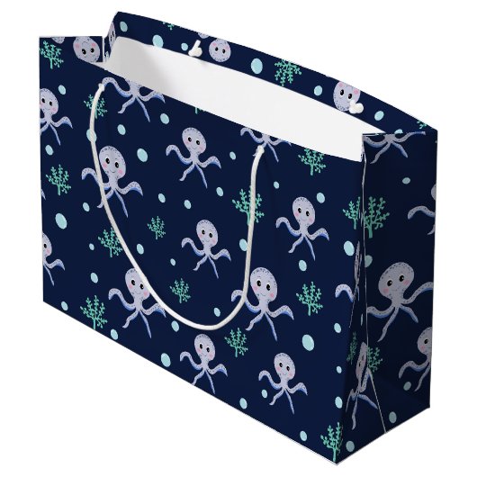 Süßes Octopus-Muster Große Geschenktüte (Rückseite Schrägansicht)