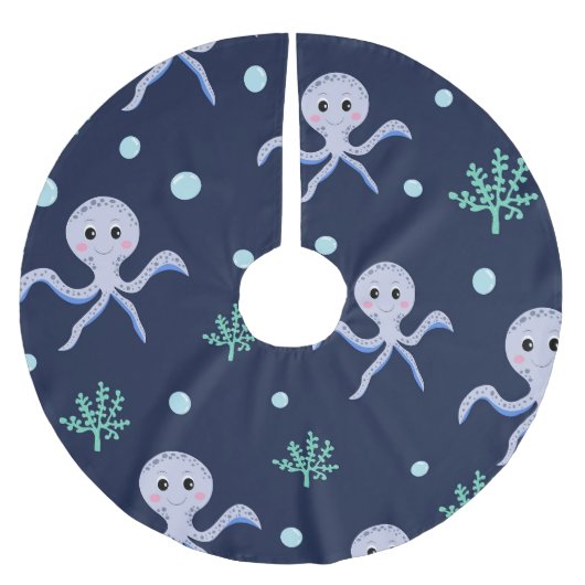 Süßes Octopus-Muster Polyester Weihnachtsbaumdecke (Vorderseite)