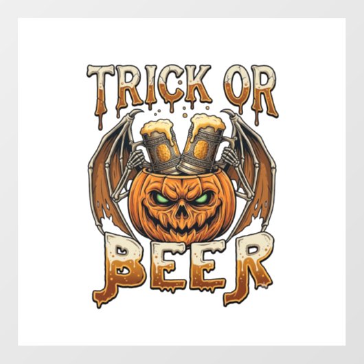 Süßes oder Bier Halloween-Kürbis-Skelett-Flügel-Ta Fensteraufkleber (Blatt)