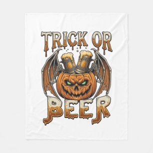 Süßes oder Bier Halloween-Kürbis-Skelett-Flügel-Ta Fleecedecke
