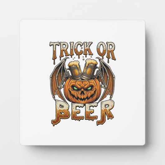 Süßes oder Bier Halloween-Kürbis-Skelett-Flügel-Ta Fotoplatte (Vorderseite)