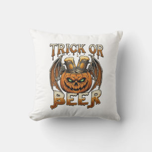 Süßes oder Bier Halloween-Kürbis-Skelett-Flügel-Ta Kissen