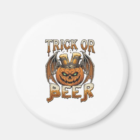 Süßes oder Bier Halloween-Kürbis-Skelett-Flügel-Ta Magnet (Vorne)