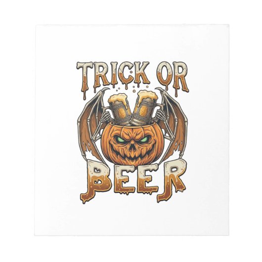 Süßes oder Bier Halloween-Kürbis-Skelett-Flügel-Ta Notizblock (Vorderseite)