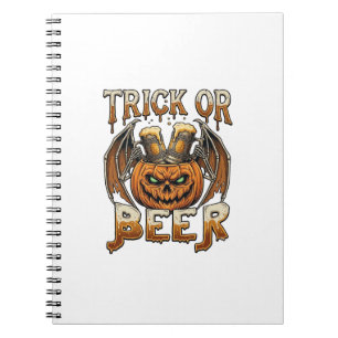 Süßes oder Bier Halloween-Kürbis-Skelett-Flügel-Ta Notizblock