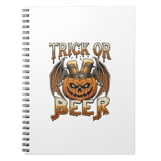 Süßes oder Bier Halloween-Kürbis-Skelett-Flügel-Ta Notizblock (Vorderseite)