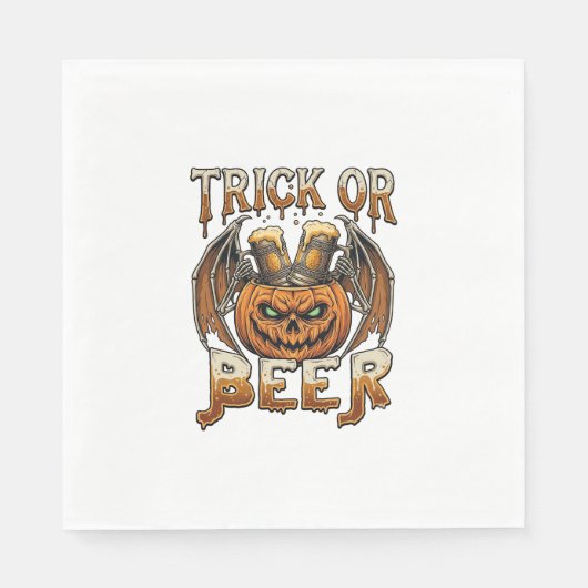 Süßes oder Bier Halloween-Kürbis-Skelett-Flügel-Ta Serviette (Vorderseite)