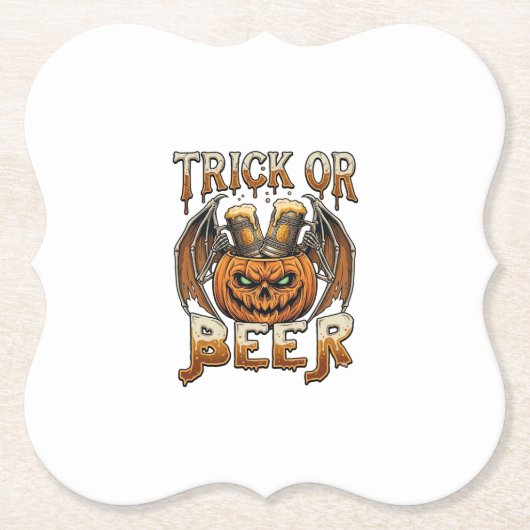 Süßes oder Bier Halloween-Kürbis-Skelett-Flügel-Ta Untersetzer (Vorderseite)