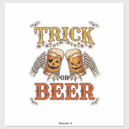 Süßes oder Bier Halloween-Kürbis-Tasse Skeletthänd Aufkleber (Blatt)