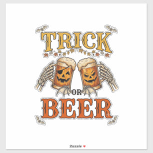 Süßes oder Bier Halloween-Kürbis-Tasse Skeletthänd Aufkleber