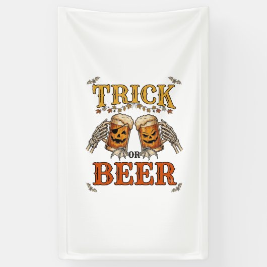 Süßes oder Bier Halloween-Kürbis-Tasse Skeletthänd Banner (Vertikal)