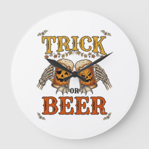 Süßes oder Bier Halloween-Kürbis-Tasse Skeletthänd Große Wanduhr