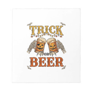 Süßes oder Bier Halloween-Kürbis-Tasse Skeletthänd Notizblock