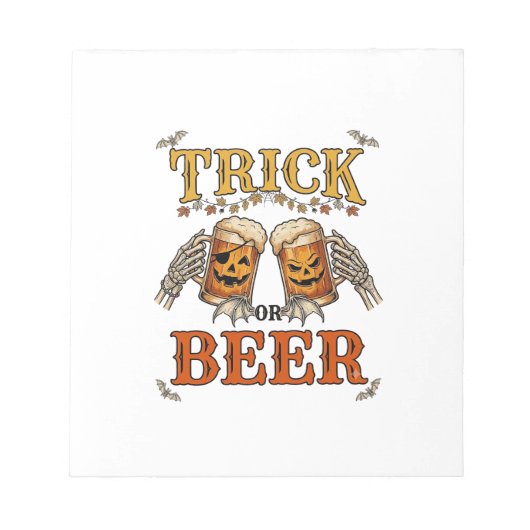 Süßes oder Bier Halloween-Kürbis-Tasse Skeletthänd Notizblock (Vorderseite)