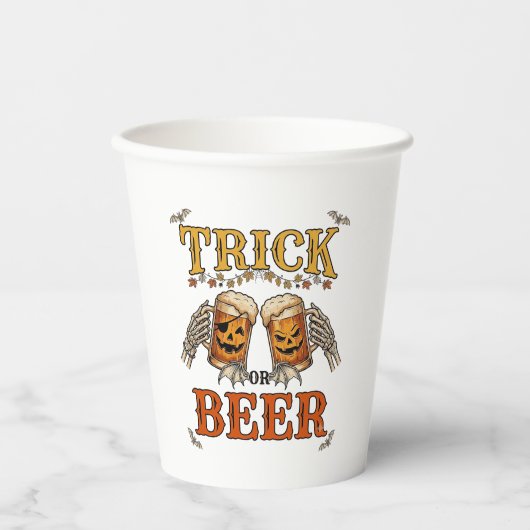 Süßes oder Bier Halloween-Kürbis-Tasse Skeletthänd Pappbecher (Vorderseite)