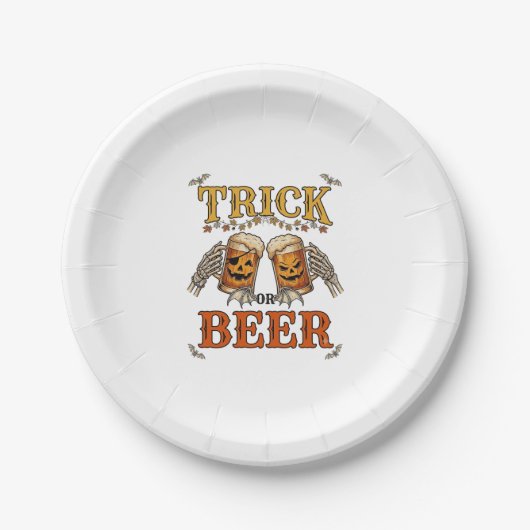 Süßes oder Bier Halloween-Kürbis-Tasse Skeletthänd Pappteller (Vorderseite)