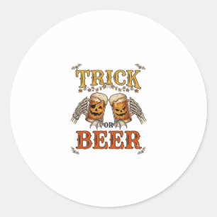 Süßes oder Bier Halloween-Kürbis-Tasse Skeletthänd Runder Aufkleber