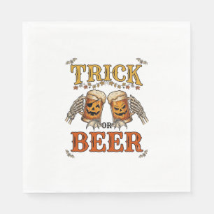 Süßes oder Bier Halloween-Kürbis-Tasse Skeletthänd Serviette