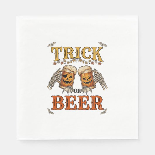 Süßes oder Bier Halloween-Kürbis-Tasse Skeletthänd Serviette (Vorderseite)