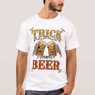 Süßes oder Bier Halloween-Kürbis-Tasse Skeletthänd T-Shirt