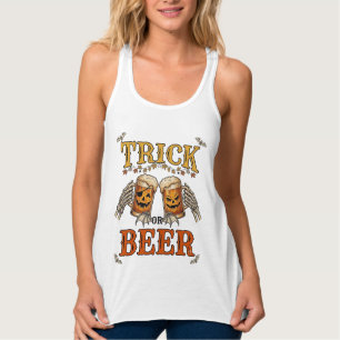 Süßes oder Bier Halloween-Kürbis-Tasse Skeletthänd Tank Top