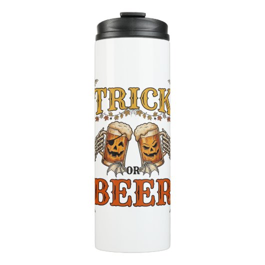 Süßes oder Bier Halloween-Kürbis-Tasse Skeletthänd Thermosbecher (Vorderseite)