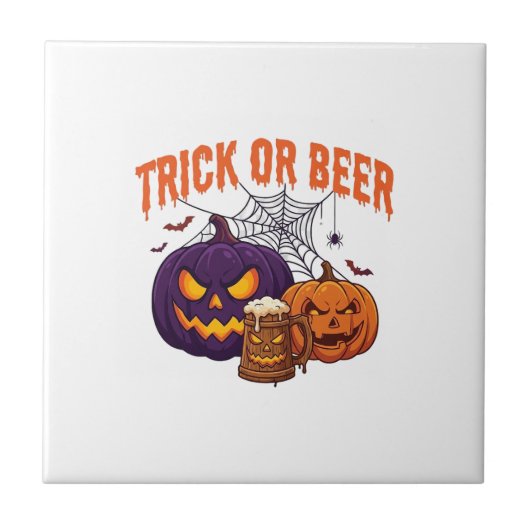 Süßes oder Bier Halloween-Kürbis-Tasse Spinnennetz Fliese (Vorderseite)