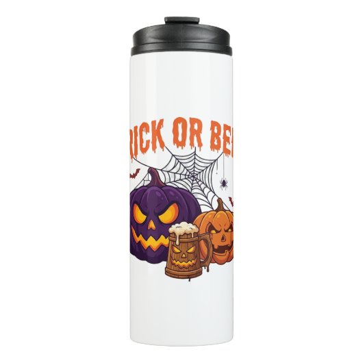 Süßes oder Bier Halloween-Kürbis-Tasse Spinnennetz Thermosbecher (Vorderseite)