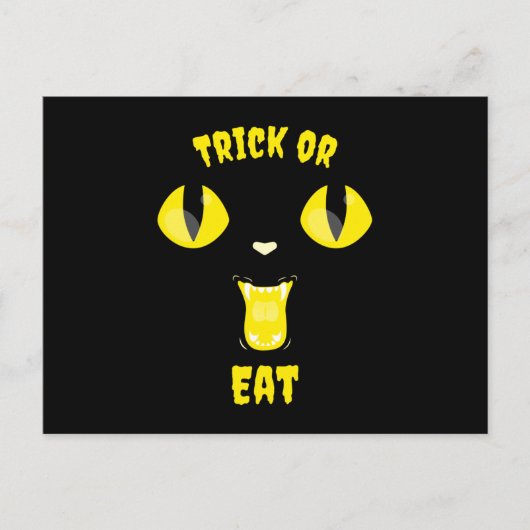Süßes oder Essen Lustige Halloween Hungrige Katze Postkarte (Vorderseite)