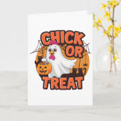 Süßes oder Huhn Lustiger Hühner-Halloween-Kostüm Karte (Gelbe Blume)