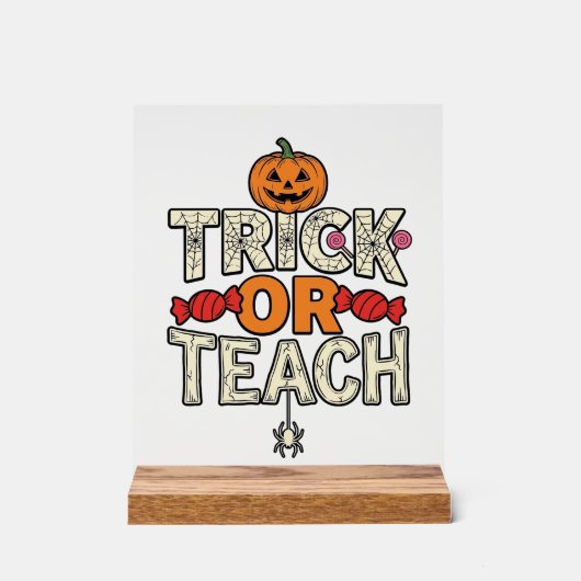 Süßes oder Lehrendes Halloween Lehrer Vintage Vekt Acrylschild (Vorderseite)