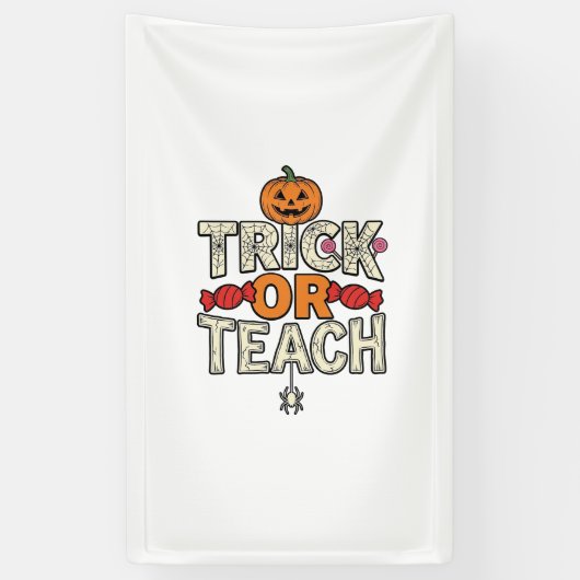 Süßes oder Lehrendes Halloween Lehrer Vintage Vekt Banner (Vertikal)