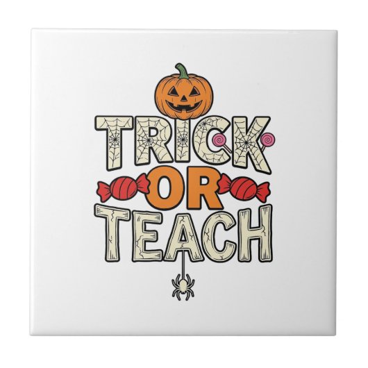 Süßes oder Lehrendes Halloween Lehrer Vintage Vekt Fliese (Vorderseite)