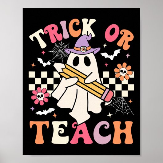 Süßes oder Lehrreich Groovy Lehrer Halloween Retro Poster (Vorne)