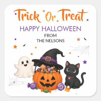 Süßes-oder-Saures-Aufkleber für Halloween-Tüten Quadratischer Aufkleber
