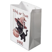 Süßes oder Saures Benutzerdefinierte schwarze Katz Mittlere Geschenktüte (Rückseite Schrägansicht)