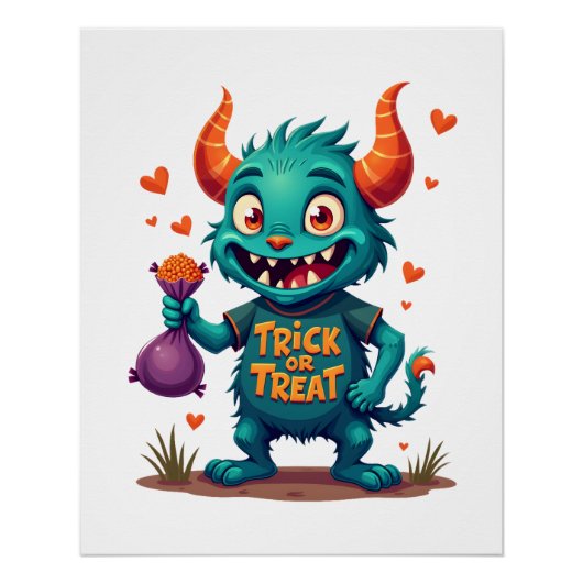 Süßes oder Saures Candy Monster � Halloween T-Shir Poster (Vorderseite)