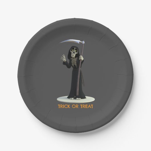 Süßes oder Saures. Cartoon-Sense-Reaper Pappteller (Vorderseite)