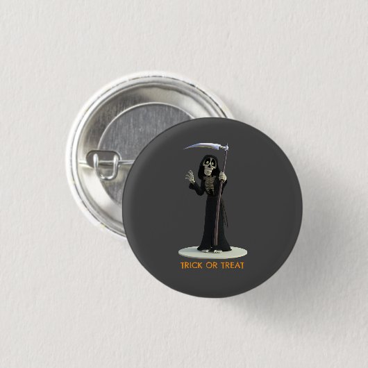 Süßes oder Saures. Cartoon-Sensenmann Button (Vorne & Hinten)