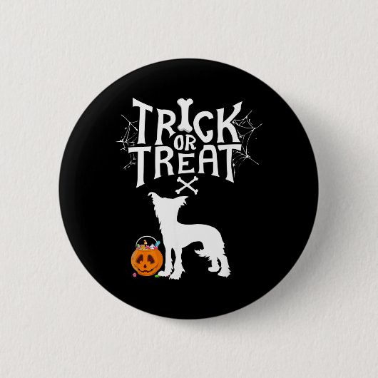 Süßes oder Saures Chinesischer Crested-Halloween-H Button (Vorderseite)