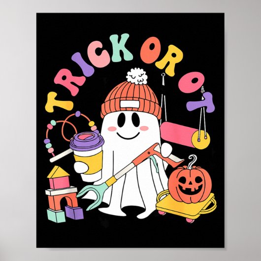 Süßes oder Saures Ergotherapie Geist Halloween W Poster (Vorne)