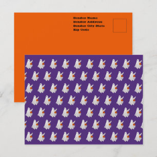 Süßes-oder-Saures-Geist mit Kürbis-Süßigkeiten-Eim Postkarte
